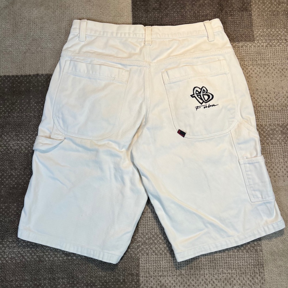 Fubu Jeans Mens 36 White Denim Carpenter Shorts Baggy Y2K Streetwear Embroidered